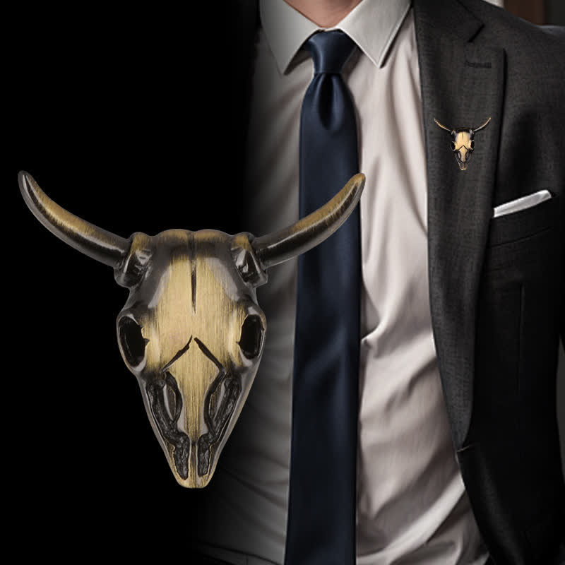 Men's Punk Charm Bull Head Brooch Pin - Bull Head - image 0
