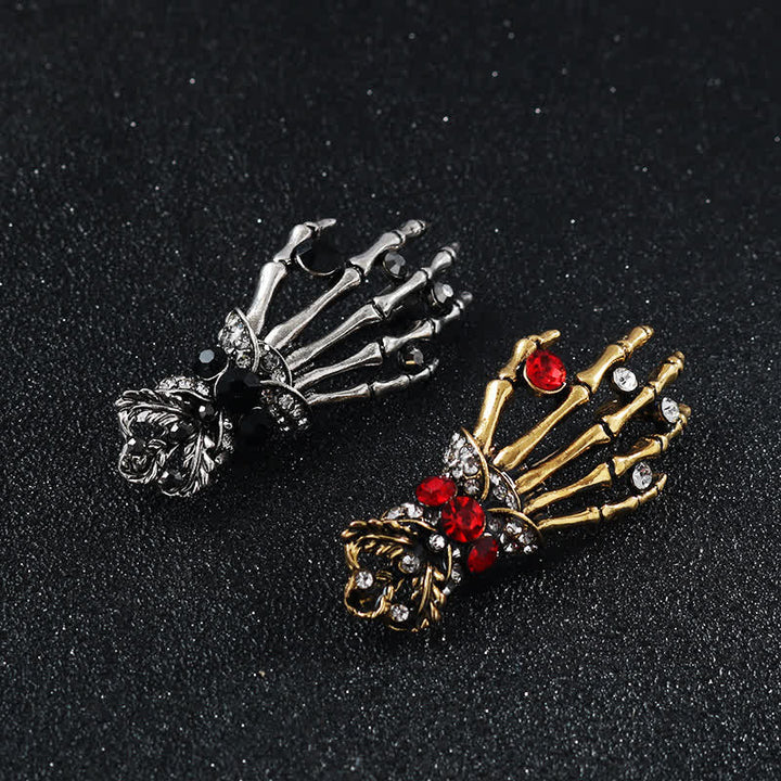 Men's Skeleton Finger Hand Rhinestone Brooch Pin - image 1