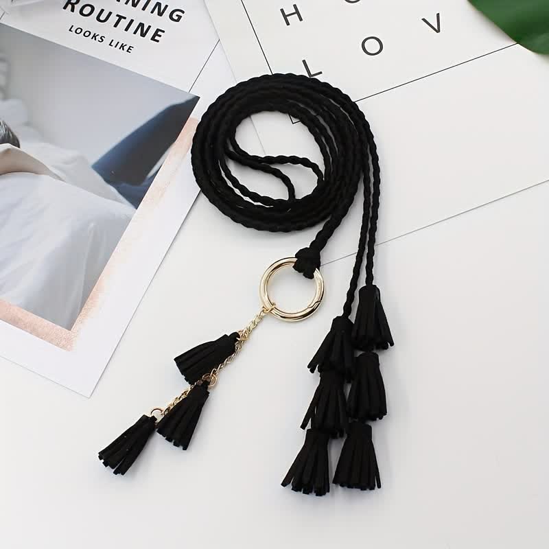 Women's Bohemian Tassels Braided Waist Rope Belt - image 10