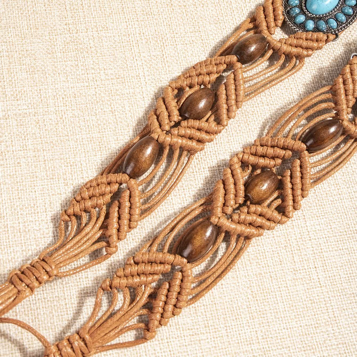 Women's Turquoise Inlaid Bohemian Braided Waist Rope Belt - image 3
