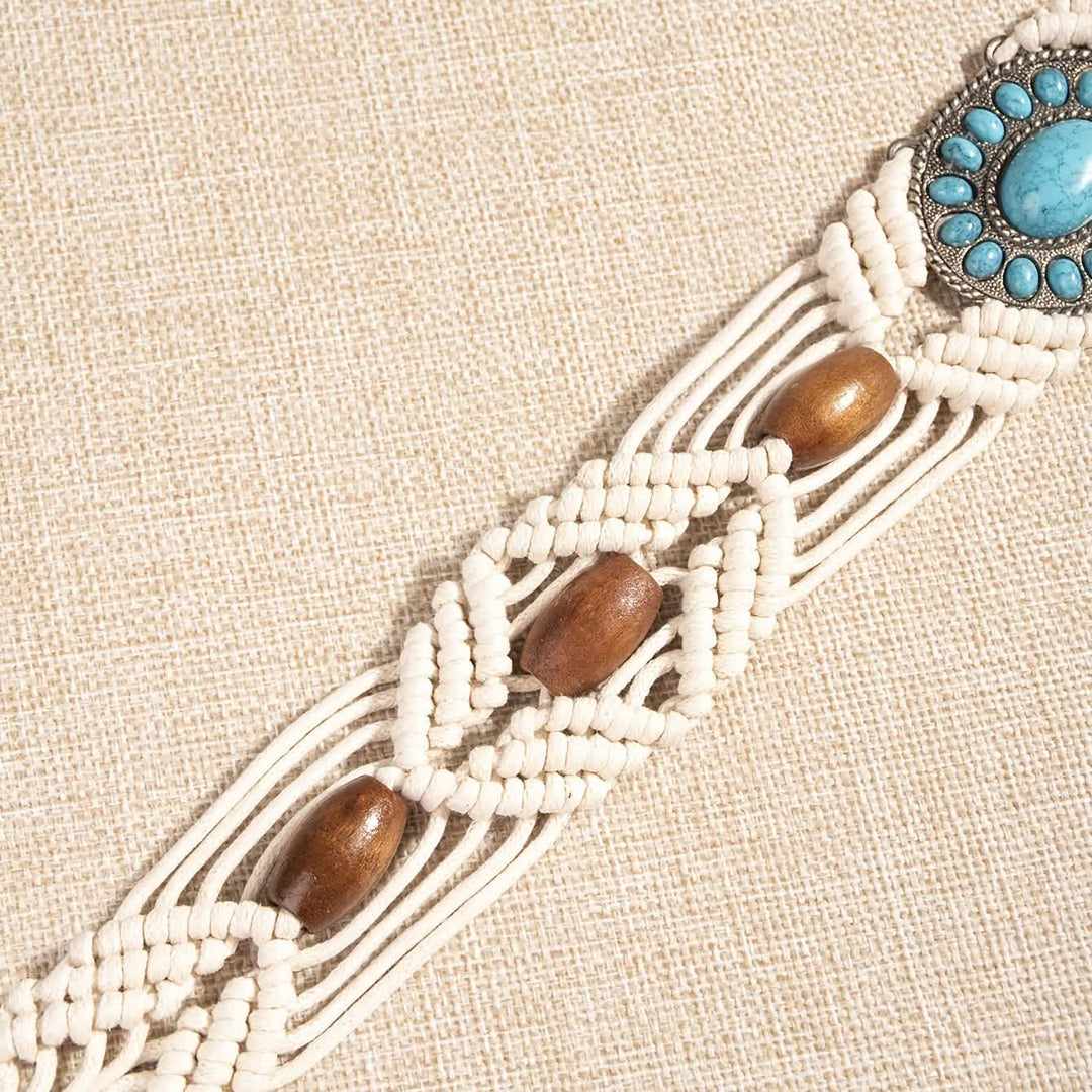 Women's Turquoise Inlaid Bohemian Braided Waist Rope Belt - image 6