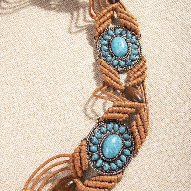 Women's Turquoise Inlaid Bohemian Braided Waist Rope Belt - image 2