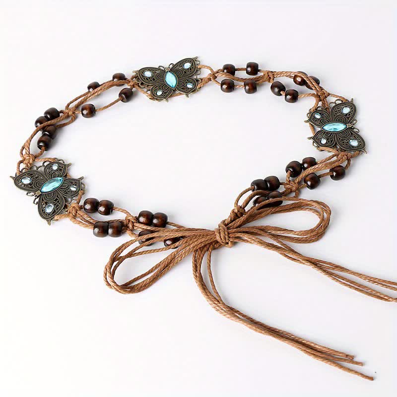 Women's Butterfly Flower Sash Boho Braided Waist Rope Belt - image 4