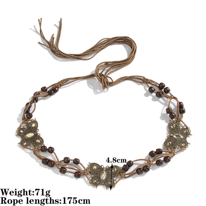 Women's Butterfly Flower Sash Boho Braided Waist Rope Belt - Yellow Butterfly - 69" - image 5
