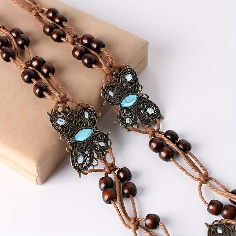 Women's Butterfly Flower Sash Boho Braided Waist Rope Belt - image 1