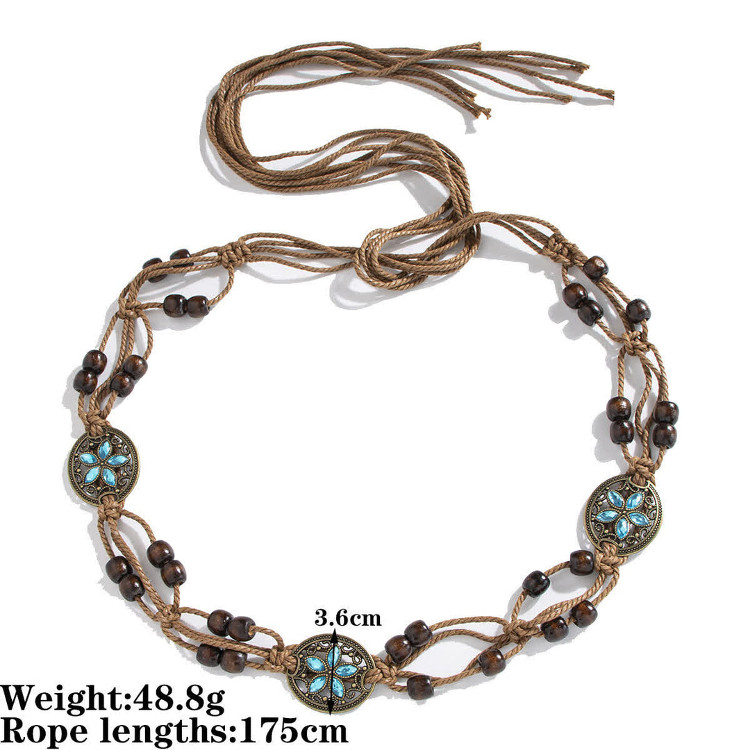 Women's Butterfly Flower Sash Boho Braided Waist Rope Belt - Blue Oval - 69" - image 7