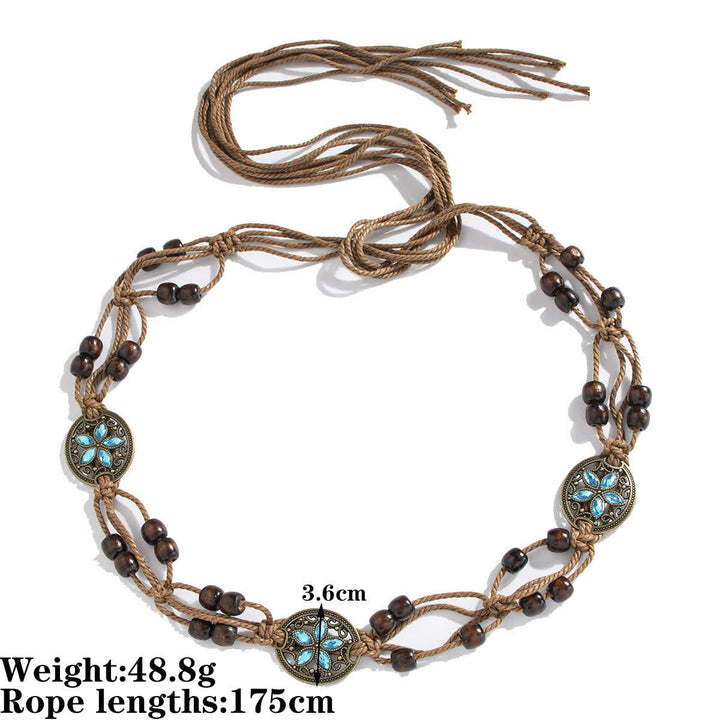 Women's Butterfly Flower Sash Boho Braided Waist Rope Belt - Blue Oval - 69" - image 7