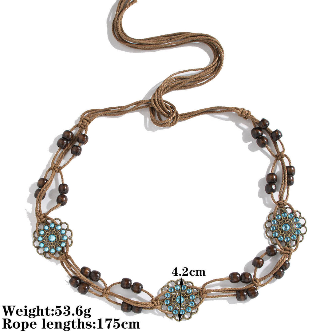 Women's Butterfly Flower Sash Boho Braided Waist Rope Belt - Blue Flowers - 69" - image 11