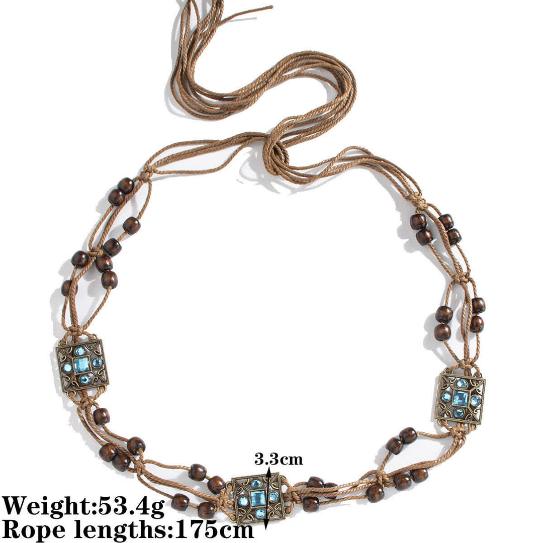 Women's Butterfly Flower Sash Boho Braided Waist Rope Belt - Blue Square - 69" - image 9