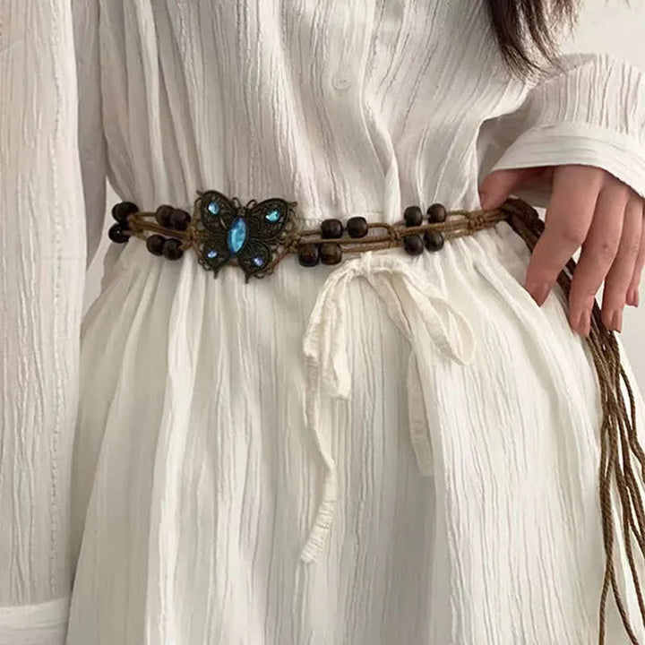 Women's Butterfly Flower Sash Boho Braided Waist Rope Belt - image 0