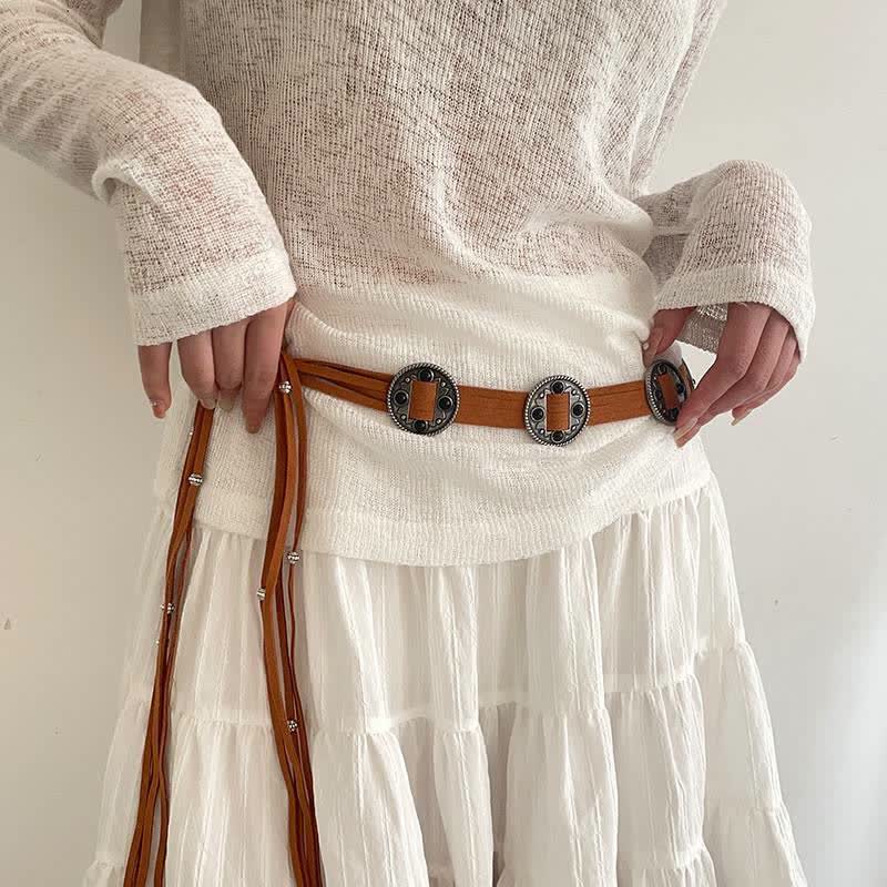 Women's Ethnic Cinch Bohemia Braided Waist Rope Belt - Brown - 55" - image 0