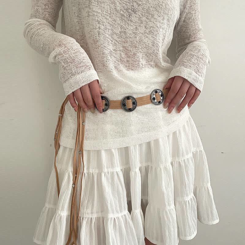 Women's Ethnic Cinch Bohemia Braided Waist Rope Belt - Beige - 55" - image 7