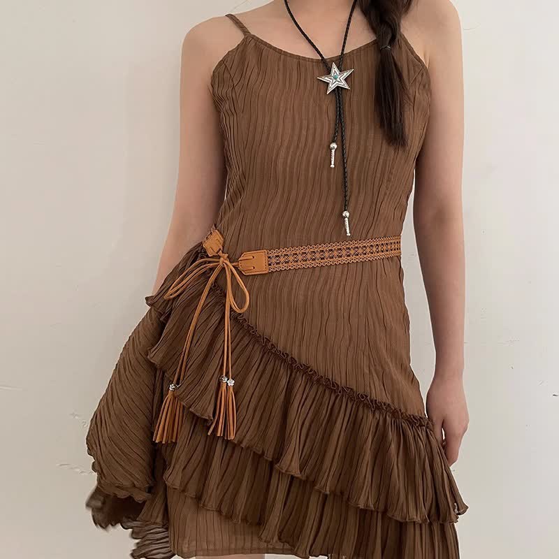 Women's Hollow Flower Bohemia Style Waist Rope Belt - Brown - 67" - image 6