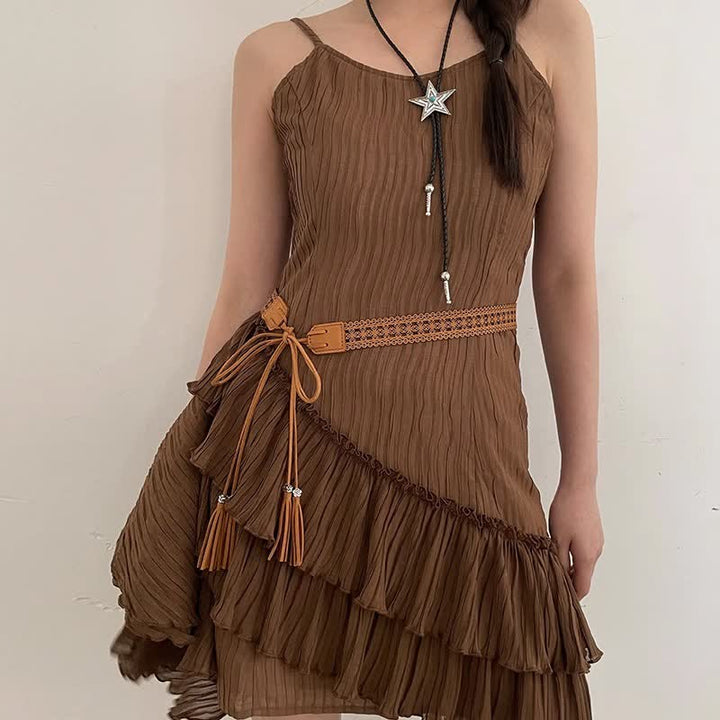 Women's Hollow Flower Bohemia Style Waist Rope Belt - Brown - 67" - image 6
