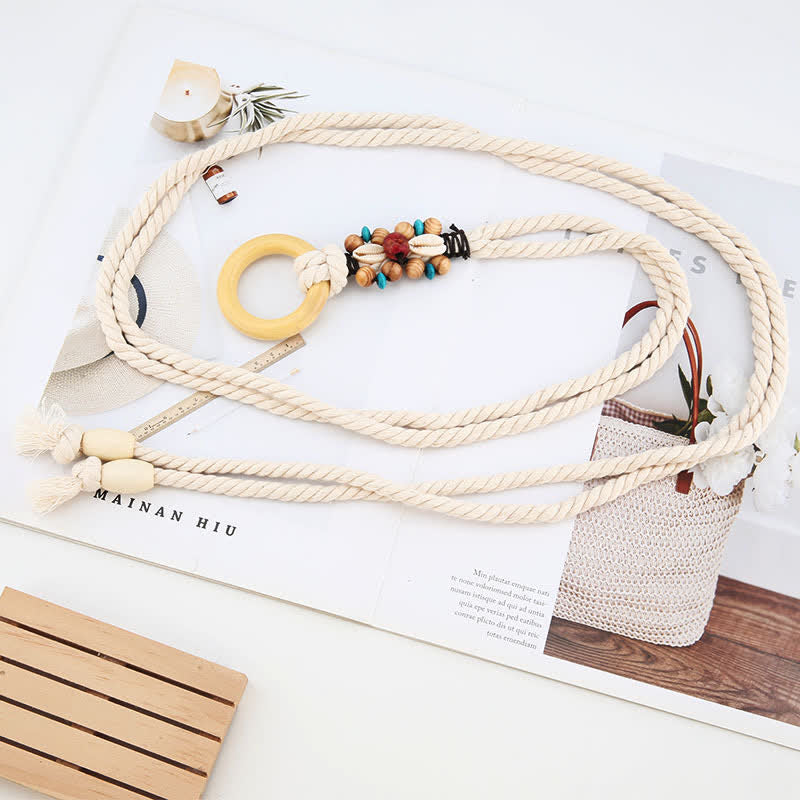 Women's Tribal Decor Ring Link Boho Waist Rope Belt - image 4