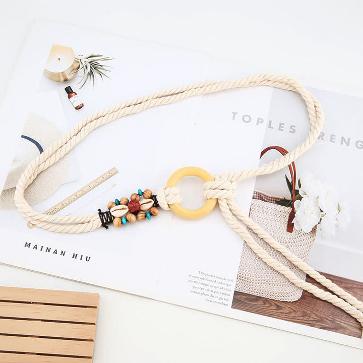 Women's Tribal Decor Ring Link Boho Waist Rope Belt - image 5