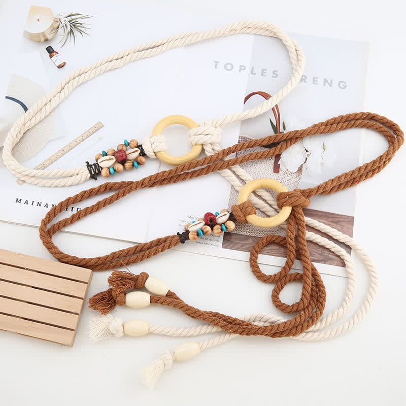 Women's Tribal Decor Ring Link Boho Waist Rope Belt - image 1
