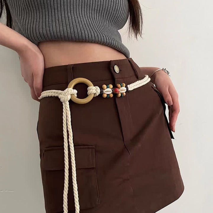 Women's Tribal Decor Ring Link Boho Waist Rope Belt - image 3