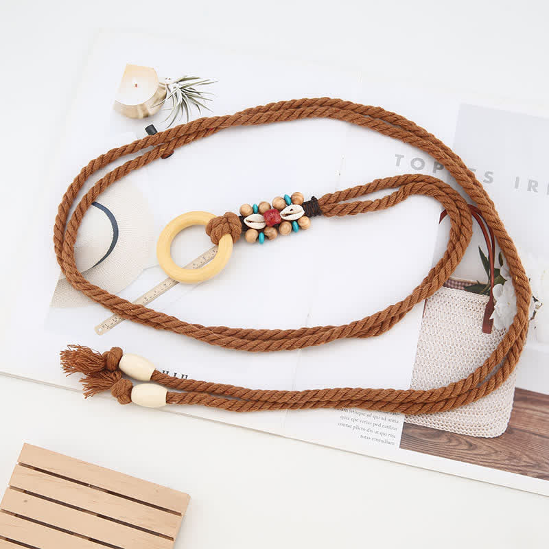 Women's Tribal Decor Ring Link Boho Waist Rope Belt - image 8
