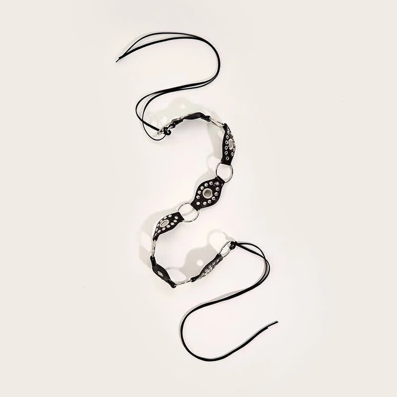 Women's Goth Leather Rivet Circular Ring Waist Rope Belt - image 2