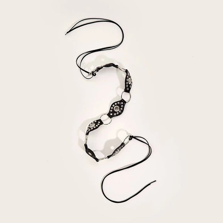 Women's Goth Leather Rivet Circular Ring Waist Rope Belt - image 2
