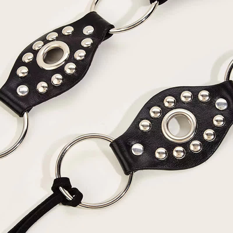 Women's Goth Leather Rivet Circular Ring Waist Rope Belt - image 3