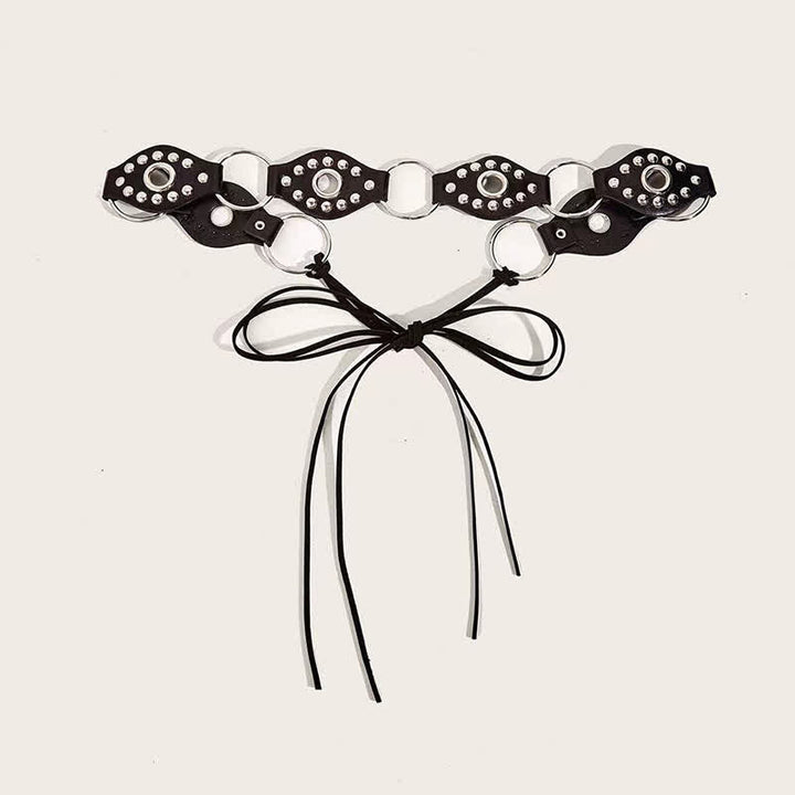 Women's Goth Leather Rivet Circular Ring Waist Rope Belt - image 1