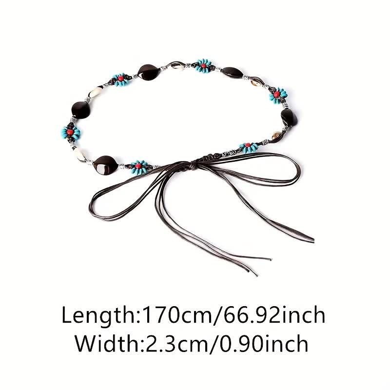 Women's Beaded Flower Shell Boho Braided Waist Rope Belt - image 5