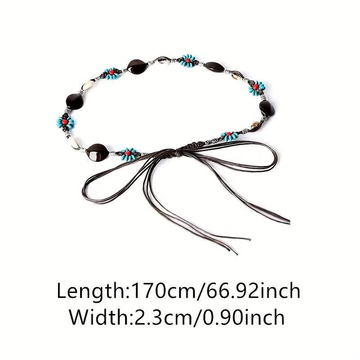 Women's Beaded Flower Shell Boho Braided Waist Rope Belt - image 5