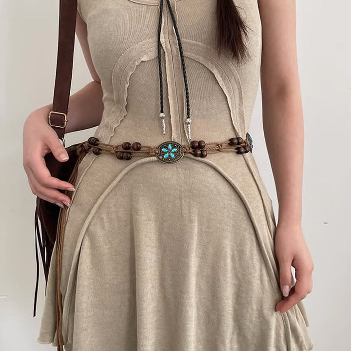 Women's Gemstone Wood Beads Boho Braided Waist Rope Belt - image 5