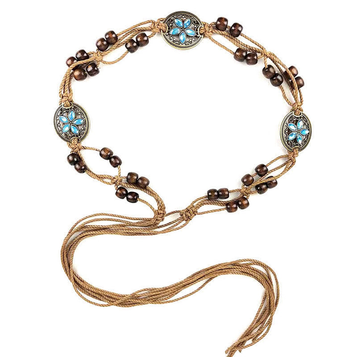 Women's Gemstone Wood Beads Boho Braided Waist Rope Belt - image 7