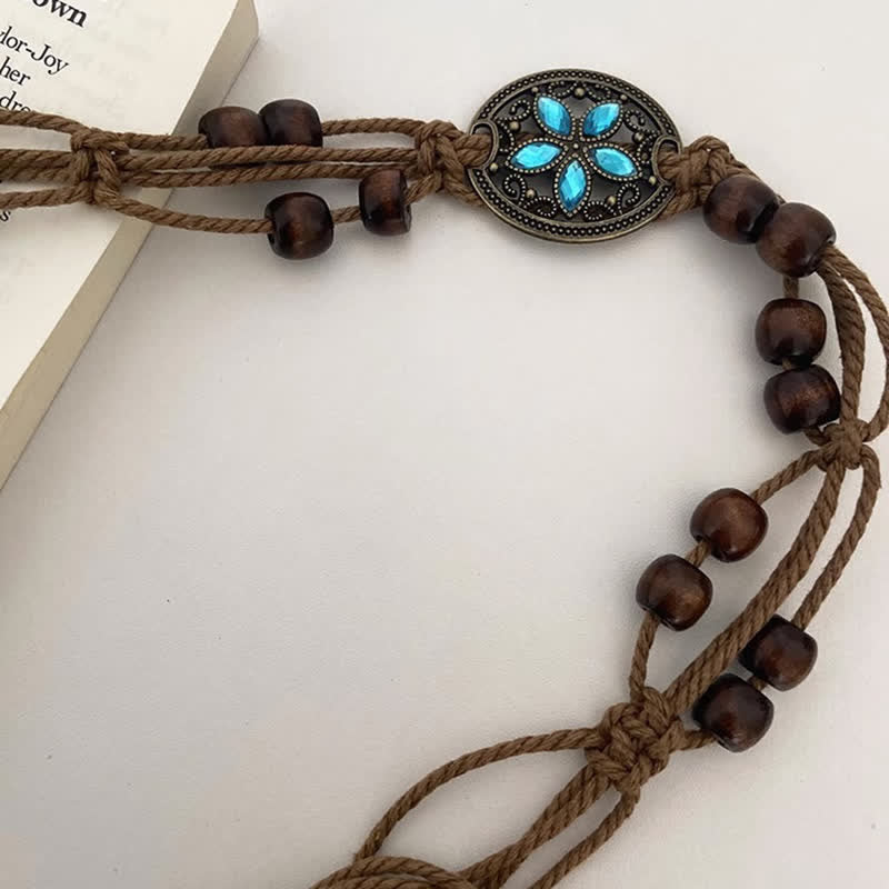 Women's Gemstone Wood Beads Boho Braided Waist Rope Belt - image 2