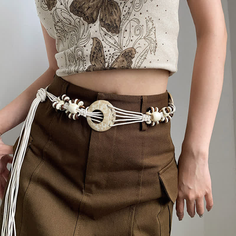 Women's Beaded Boho Lace Up Braided Waist Rope Belt - image 7