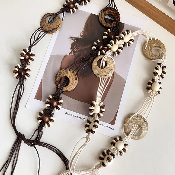 Women's Beaded Boho Lace Up Braided Waist Rope Belt - image 1