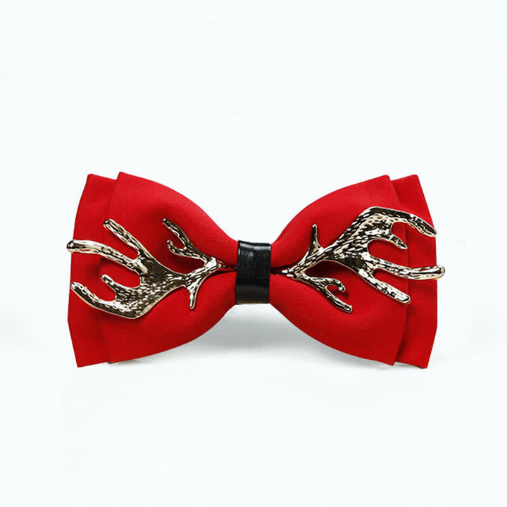 Men's Metal Deer Antler Decoration Bow Tie - Red & Gold - image 6