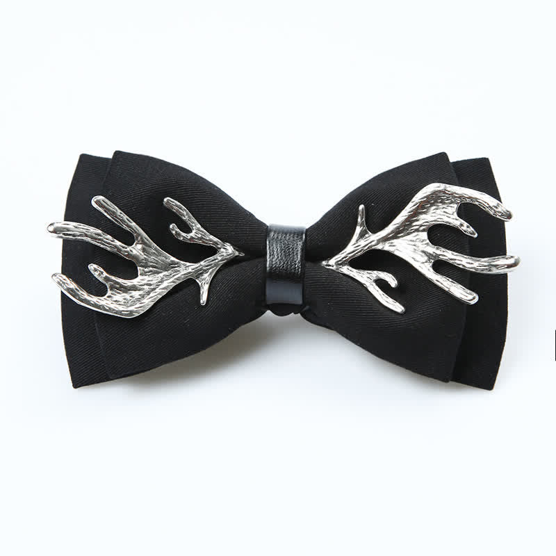 Men's Metal Deer Antler Decoration Bow Tie - Black & Silver - image 5