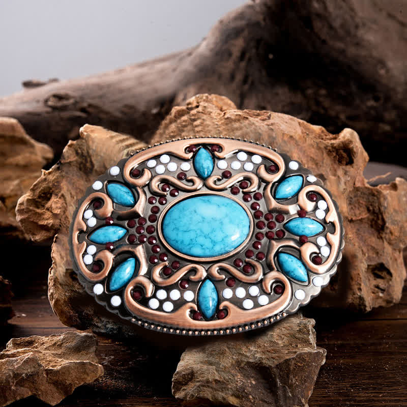 Men's DIY Turquoise Mixed Stones Buckle Leather Belt - Mixed Stones - Without Belt - image 0