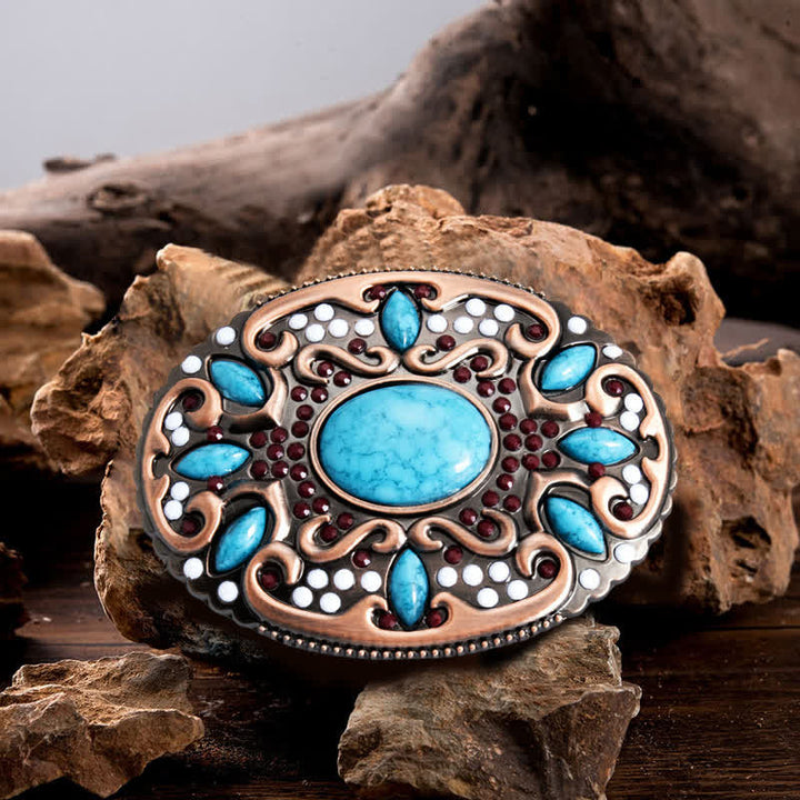 Men's DIY Turquoise Mixed Stones Buckle Leather Belt - Mixed Stones - Without Belt - image 0