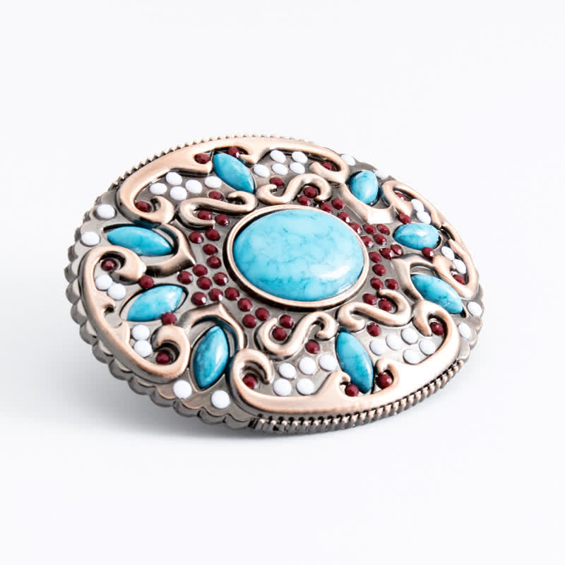 Men's DIY Turquoise Mixed Stones Buckle Leather Belt - image 2
