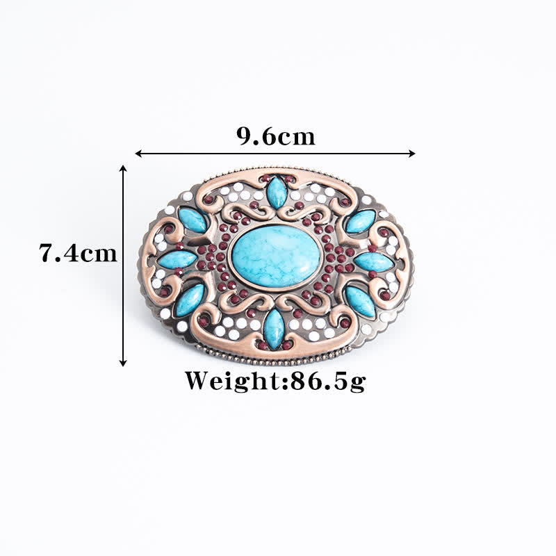 Men's DIY Turquoise Mixed Stones Buckle Leather Belt - image 3
