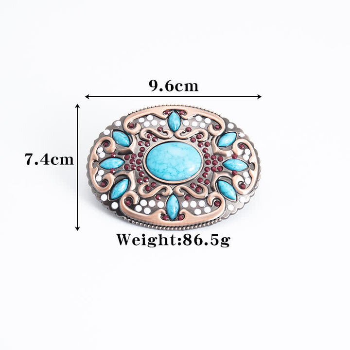Men's DIY Turquoise Mixed Stones Buckle Leather Belt - image 3