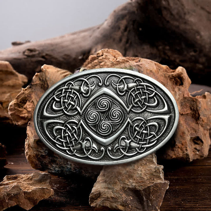 Men's DIY Viking Celtic Knot Buckle Leather Belt - Antique Silver - Without Belt - image 0