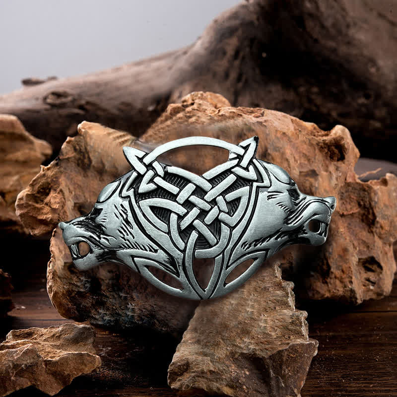 Men's DIY Wolf Head Celtic Knot Buckle Leather Belt - Wolf Head - Without Belt - image 0