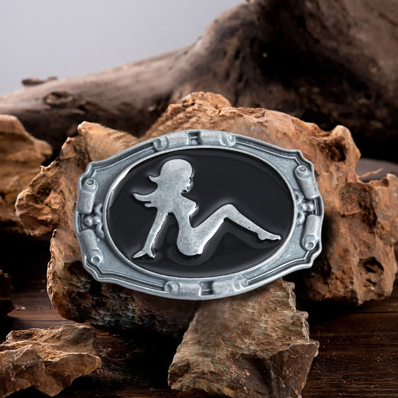 Men's DIY Punk Lady Silhouette Buckle Leather Belt - Lady - Without Belt - image 0
