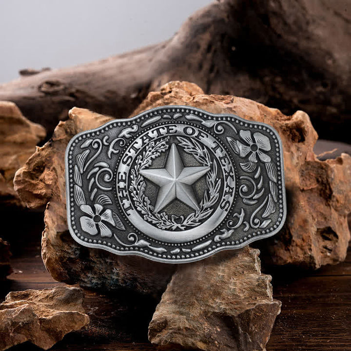 Men's DIY Five Star Texas State Buckle Leather Belt - Antique Silver - Without Belt - image 0