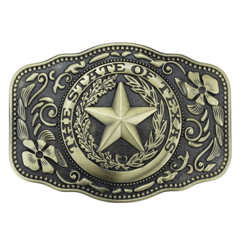 Men's DIY Five Star Texas State Buckle Leather Belt - Antique Bronze - Without Belt - image 12