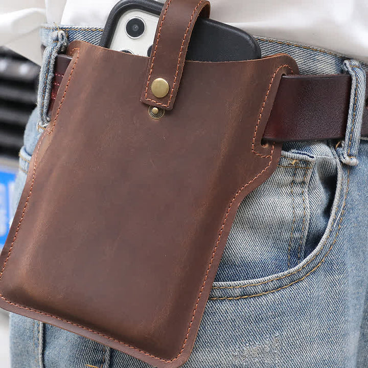 Retro Cell Phone Convenient Carry Leather Belt Bag - Brown - image 9