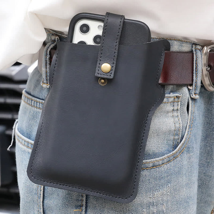 Retro Cell Phone Convenient Carry Leather Belt Bag - Black - image 4