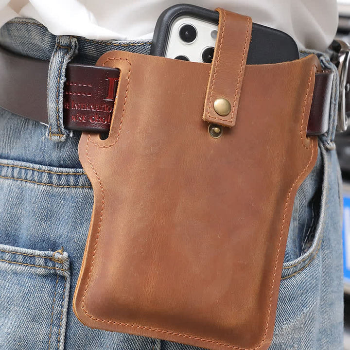 Retro Cell Phone Convenient Carry Leather Belt Bag - Yellowish-Brown - image 0