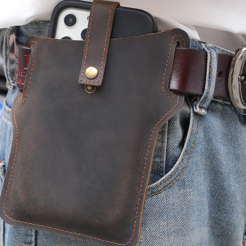 Retro Cell Phone Convenient Carry Leather Belt Bag - Coffee - image 13